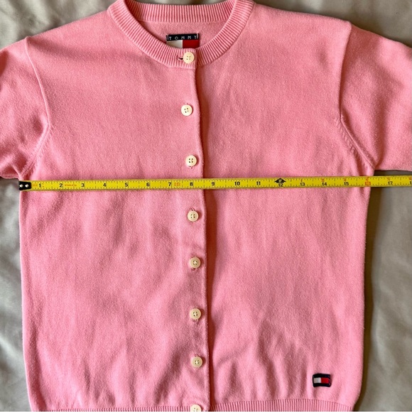 Vintage TOMMY HILFIGER Y2K Pink Cardigan Set Xs S M 90s Baby Tee Cropped - Picture 4 of 17